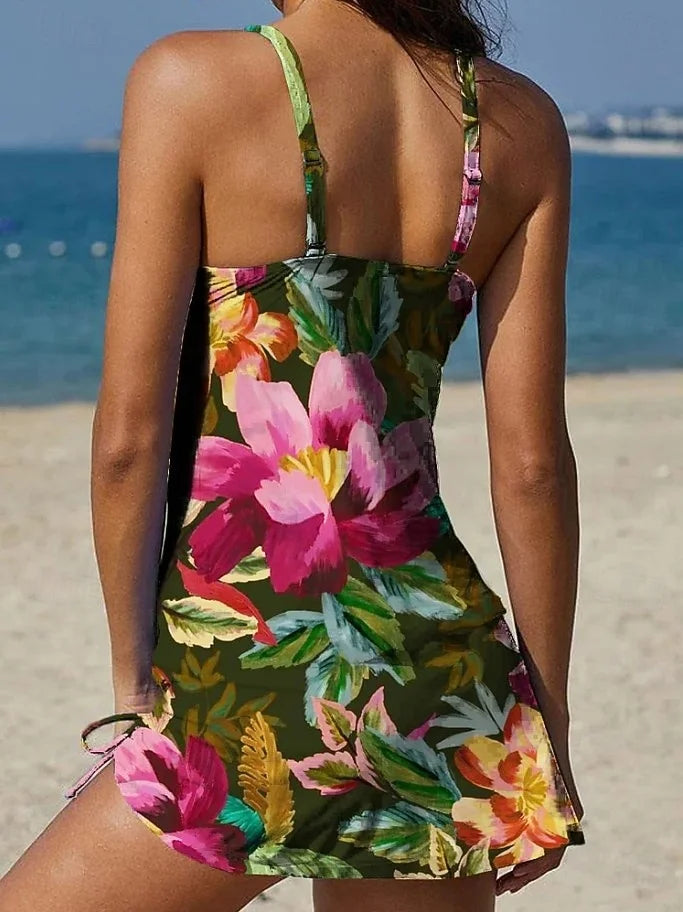 Fiesta – Tankini grafico floreale con short, effetto pancia piatta