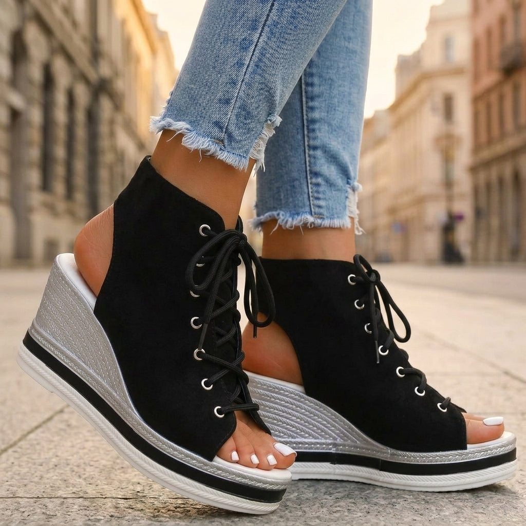 Sandra | Stivaletti con Zeppa Aperti. Design Sofisticato per un Comfort Ineguagliabile