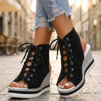 Sandra | Stivaletti con Zeppa Aperti. Design Sofisticato per un Comfort Ineguagliabile