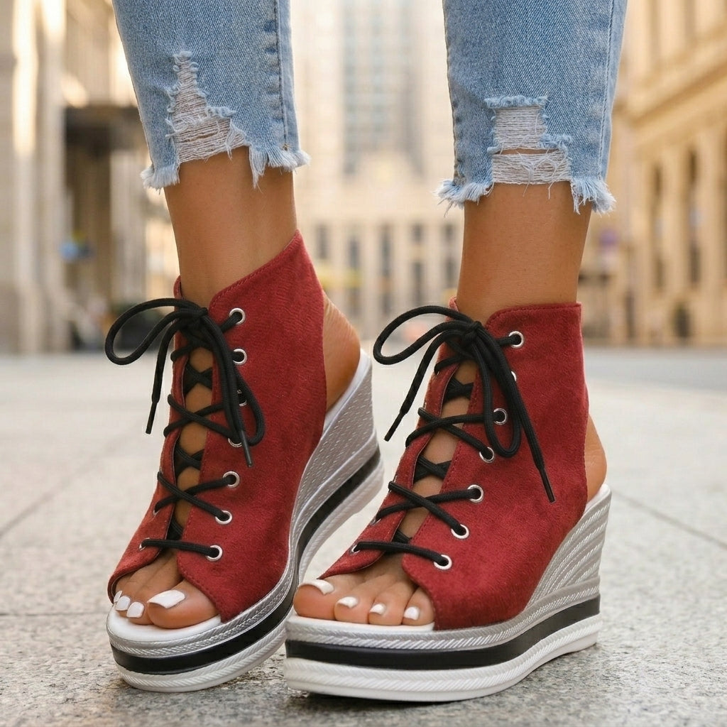 Sandra | Stivaletti con Zeppa Aperti. Design Sofisticato per un Comfort Ineguagliabile