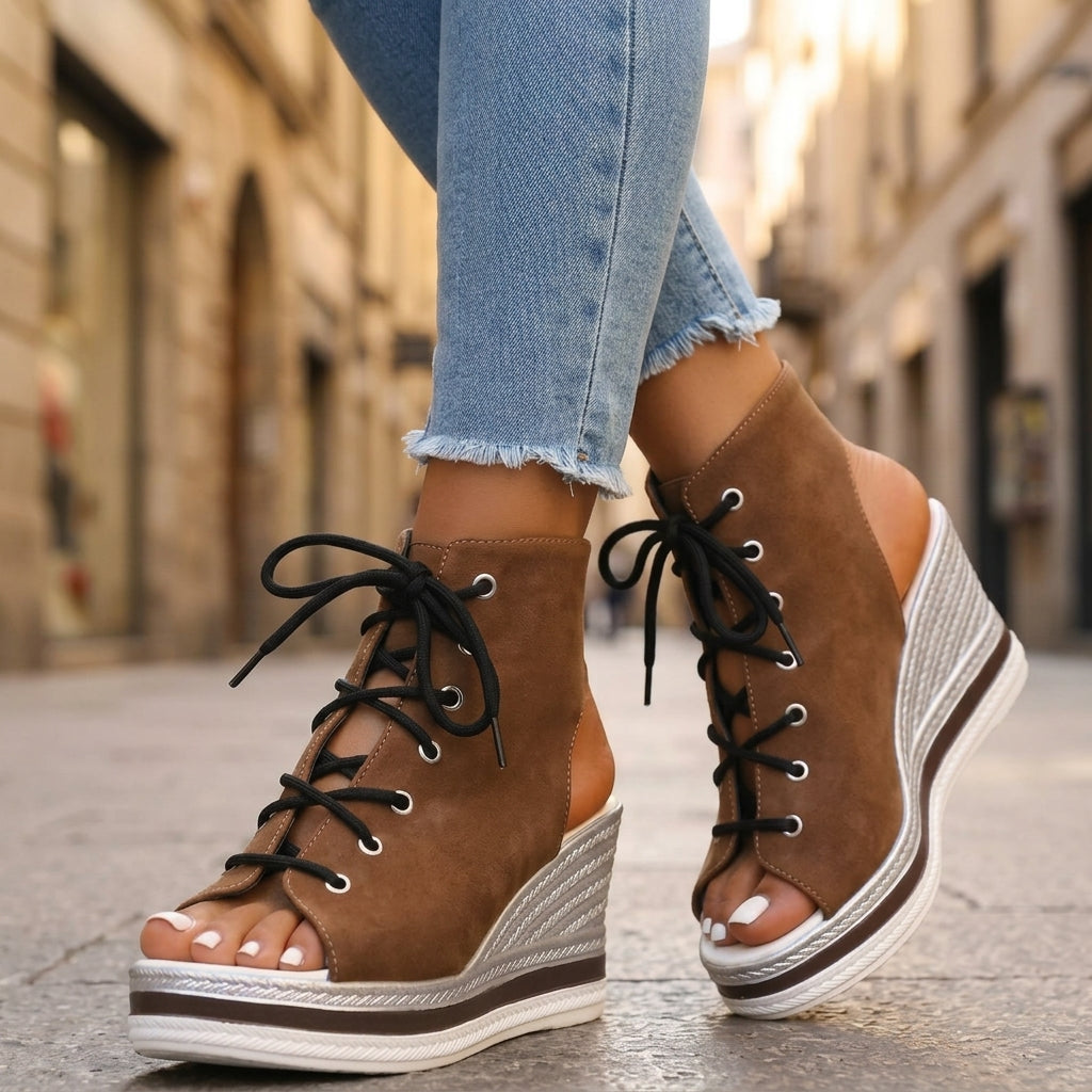 Sandra | Stivaletti con Zeppa Aperti. Design Sofisticato per un Comfort Ineguagliabile