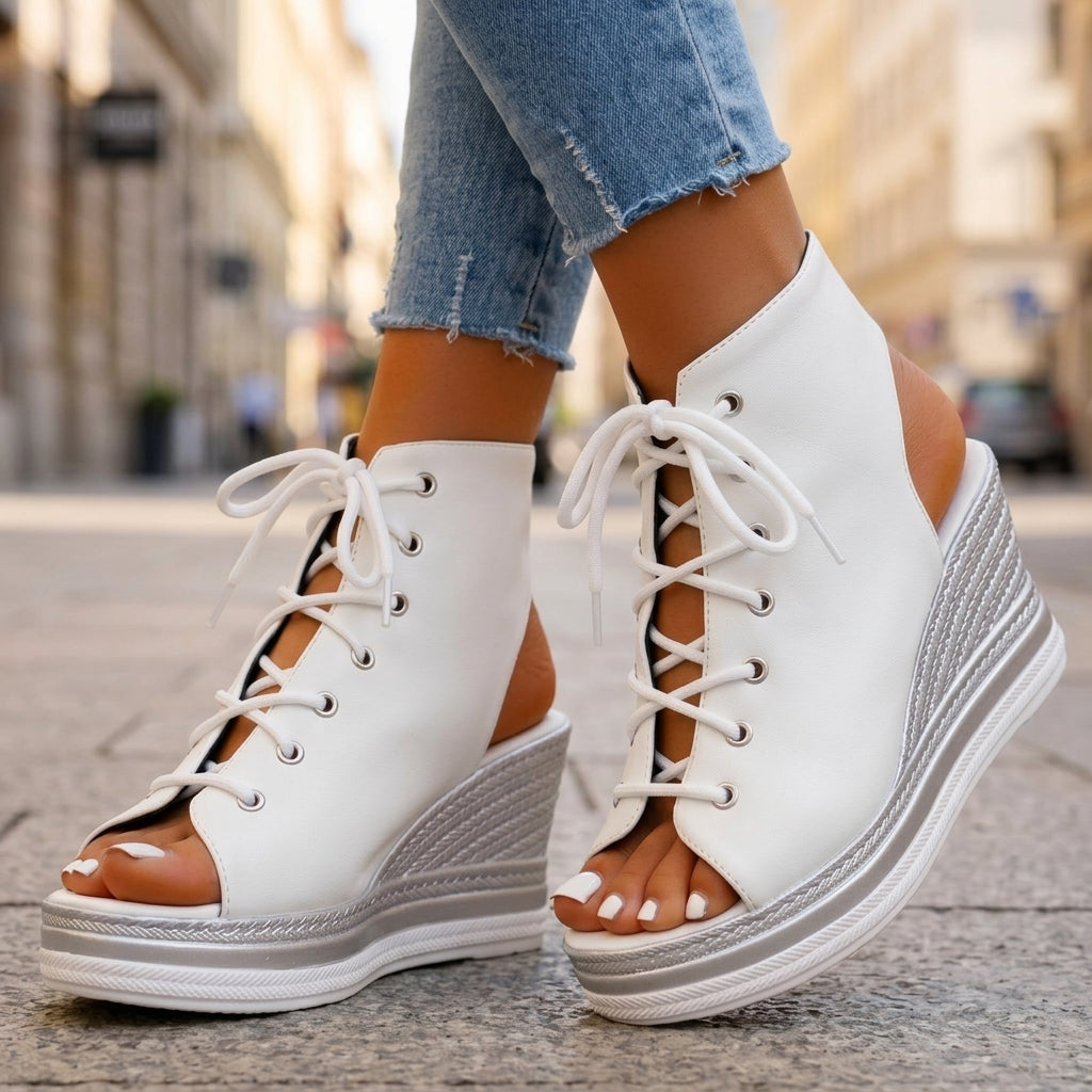 Sandra | Stivaletti con Zeppa Aperti. Design Sofisticato per un Comfort Ineguagliabile
