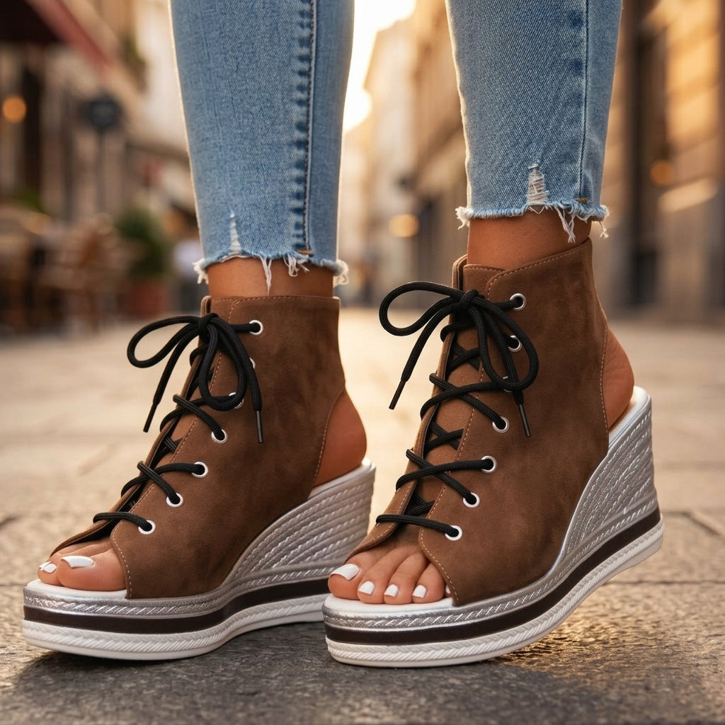 Sandra | Stivaletti con Zeppa Aperti. Design Sofisticato per un Comfort Ineguagliabile