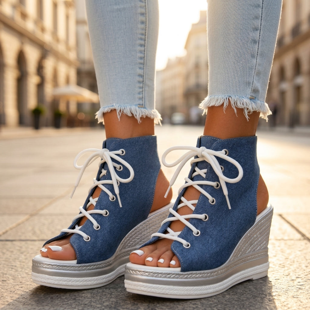 Sandra | Stivaletti con Zeppa Aperti. Design Sofisticato per un Comfort Ineguagliabile