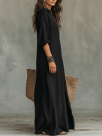 Soline | Vestito Lungo Nero Ampio con Bottoni