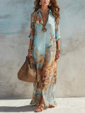 Élodie | Vestito Lungo in Chiffon con Stampa Orientale