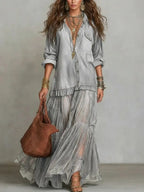 Céleste | Vestito Lungo in Denim con Gonna in Organza