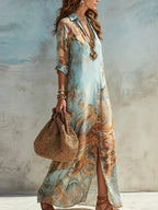 Élodie | Vestito Lungo in Chiffon con Stampa Orientale