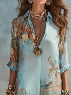 Élodie | Vestito Lungo in Chiffon con Stampa Orientale