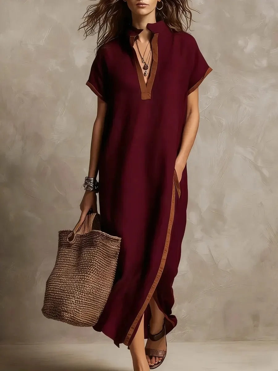 Solange | Vestito Lungo Bohémien con Dettaglio a Contrasto
