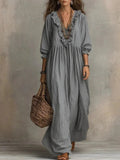 Margot | Vestito Lungo a Righe con Scollo a V e Volant
