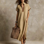 Solange | Vestito Lungo Bohémien con Dettaglio a Contrasto