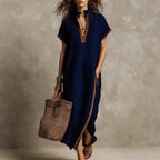 Solange | Vestito Lungo Bohémien con Dettaglio a Contrasto
