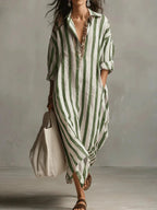 Victoire | Vestito Lungo a Righe con Colletto Camicia